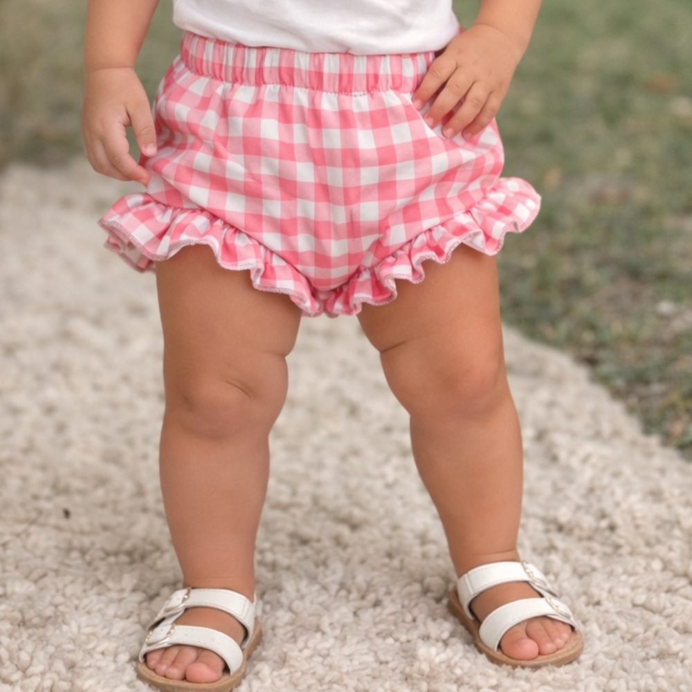 Trendy boutique Pink & White Gingham Ruffle Shorts Cotton Modesty